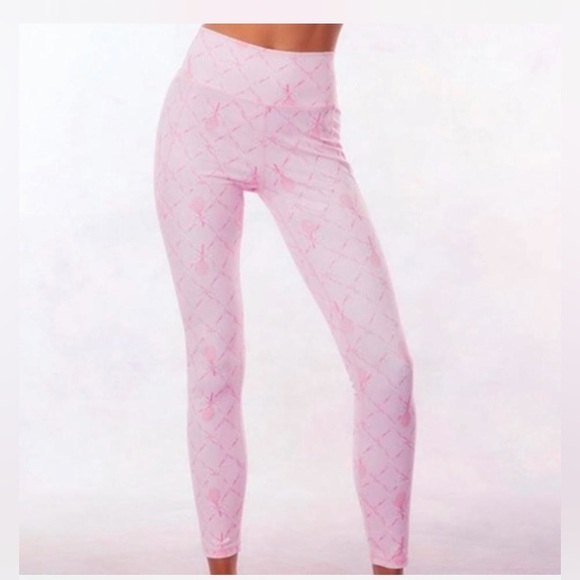 LoveShackFancy x Beach Riot collab pink bow leggings pants size M medium cottage - Picture 3 of 8